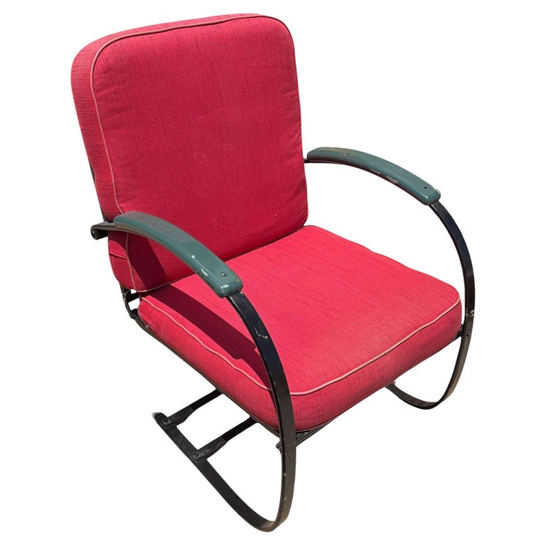 Art Deco Green & Black Springer Rocking Chair by Wolfgang Hoffmann for Howell