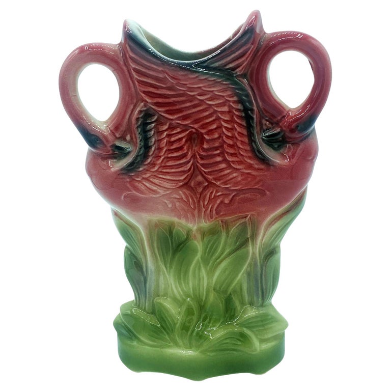 Rare Mid-century Ceramic California Pottery Tropical Flamingo Flower Wall Vase