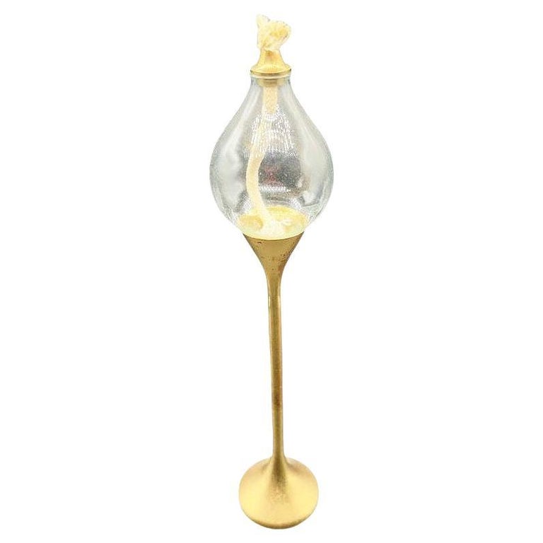 Post Modern German Brass "Clear Drops" Oil Lamp Candlestick by Freddie Andersen