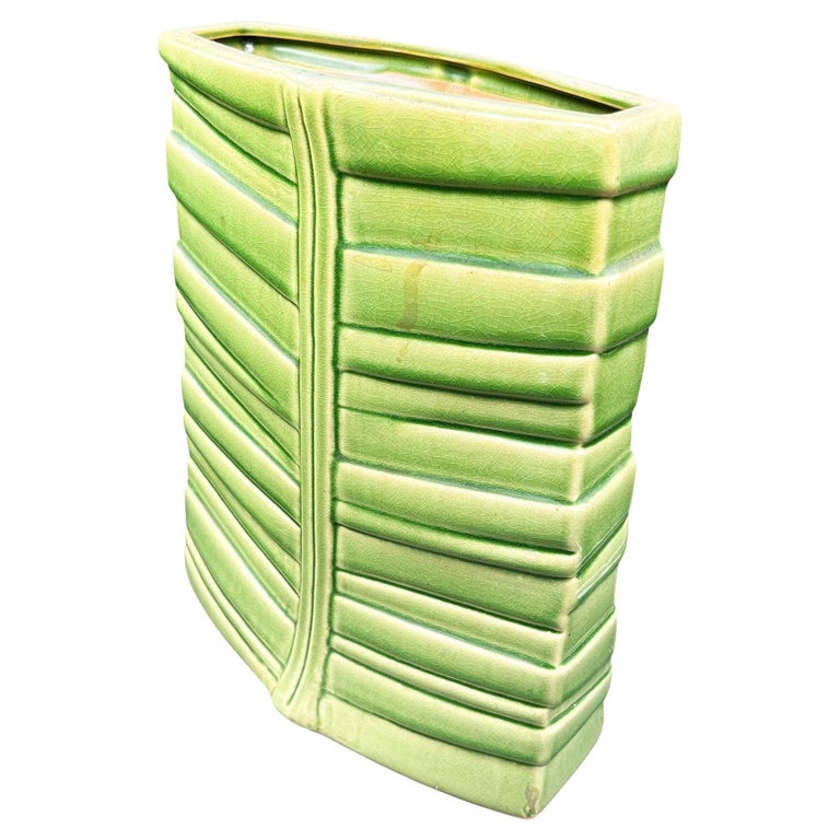 Mid-century California Pottery Green Ceramic Tropical Bamboo Flower Vase