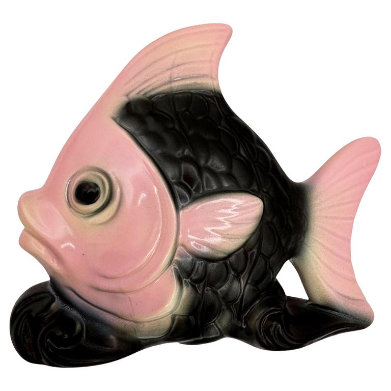 Mid-century California Pottery Pink & Black Ceramic Angel Fish Pocket Planter