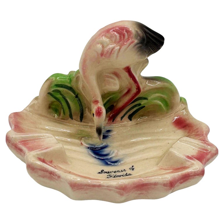 Rare 1948 "Soweru of Florida" Drinking Pink Flamingo Ceramic Ashtray
