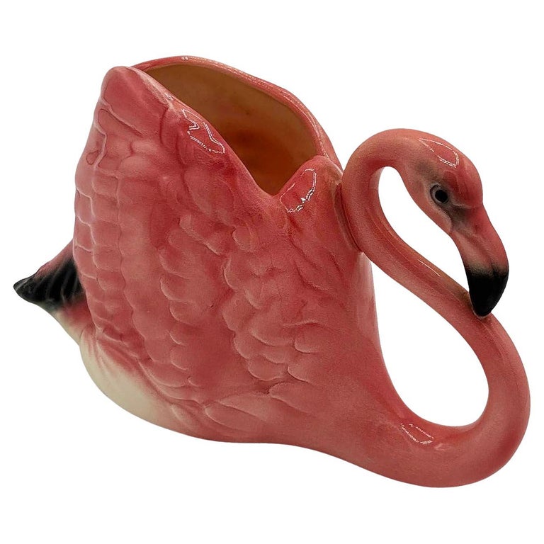 Rare Mid-century Ceramic Pink Flamingo Flower Table Planter Signed Will-George