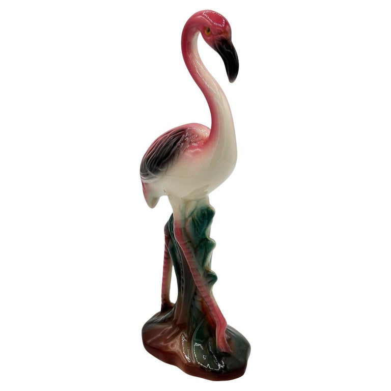 Mid-century Tropical Ceramic "The Walker" Pink Flamingo Figurine