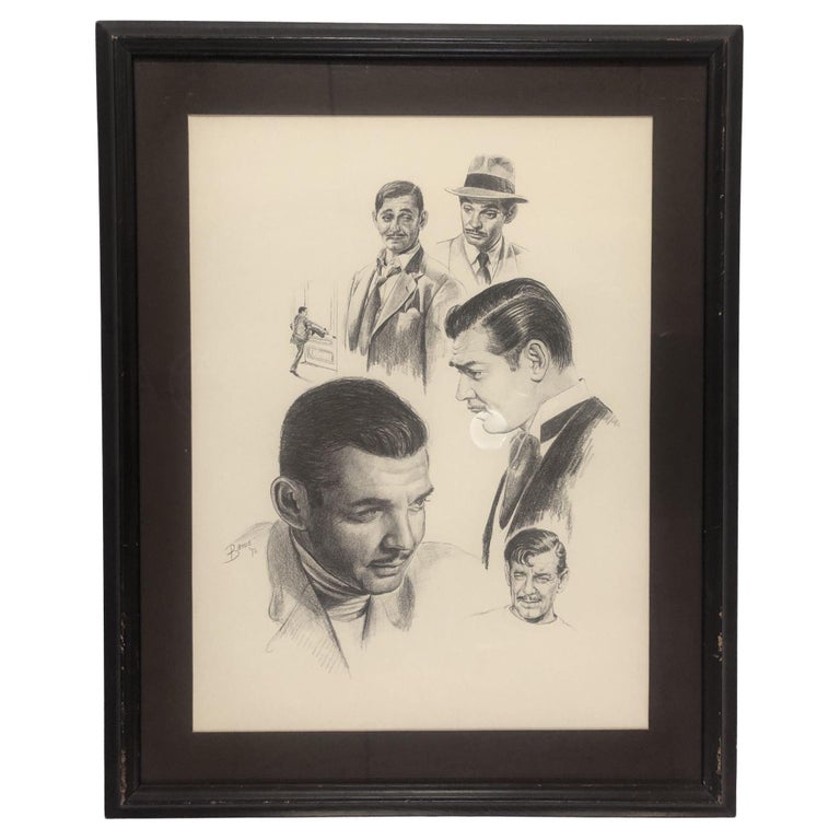 1976 Glen Fortune Banse Portait of Clark Gable Lithograph Print Framed