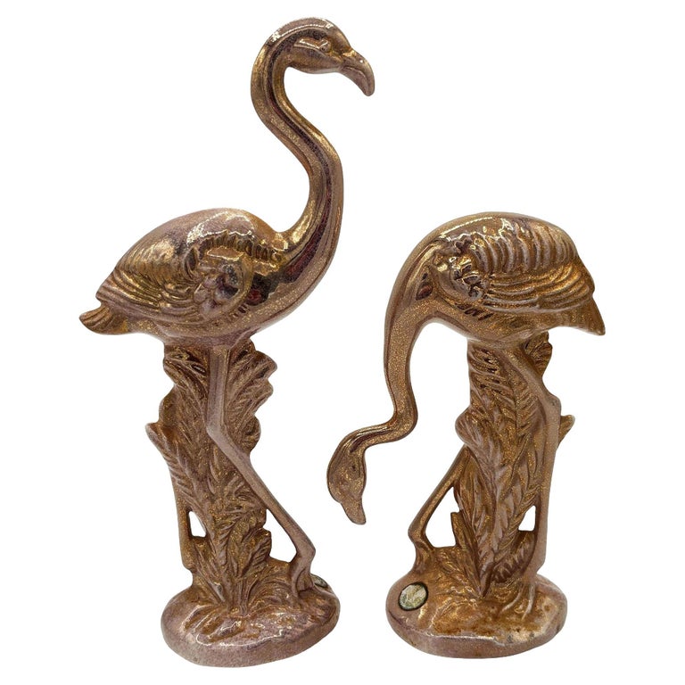 Rare Mid-century Speckled Gold Ceramic Pink Flamingo Statue by McCulloch, Pair
