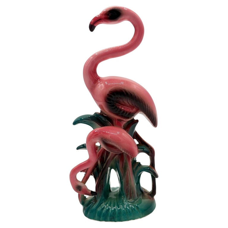 Mid-Century California Mother & Child Pink Flamingo Ceramic Tabletop Statue