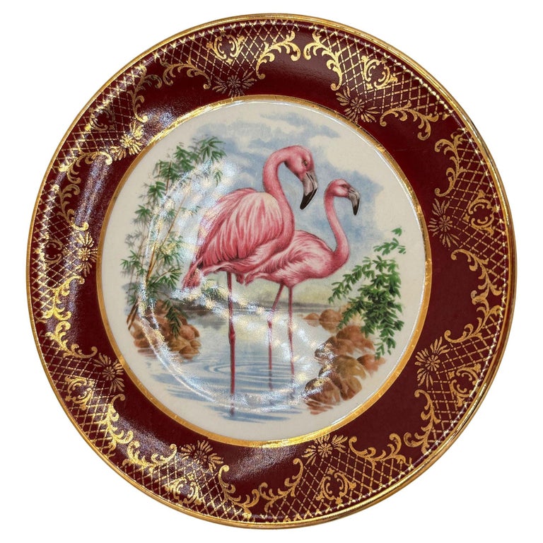 Mid-century Round Pink Flamingo Salad Plate by Royal Falconware England