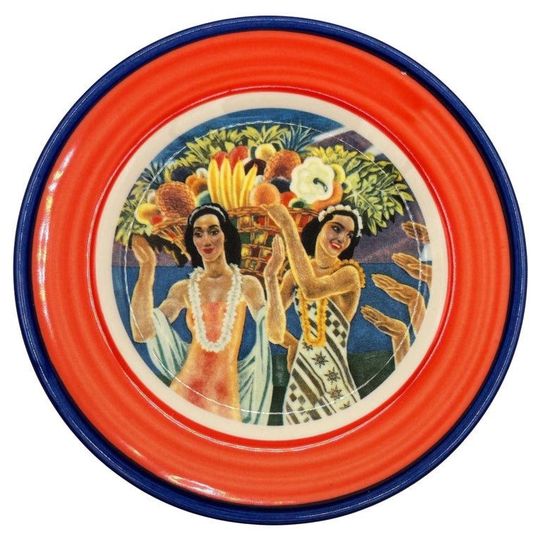 7.25" Eugene Savage "Island Feast" Red Salad Plate By Lynn Krantz Dish Books