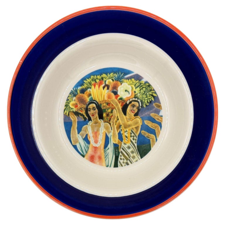 7.25" Eugene Savage "Island Feast" Blue Salad Plate By Lynn Krantz Dish Books