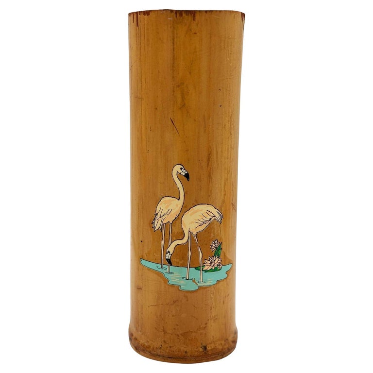 1930 Art Deco Pink Flamingo Delta Chi Leges Fraternity Bamboo Vase