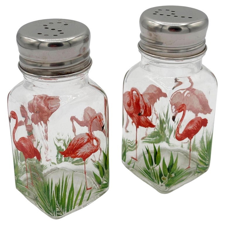 Hand Painted Pink Flamingo Glass Salt & Pepper Shakers by Michel Design Works