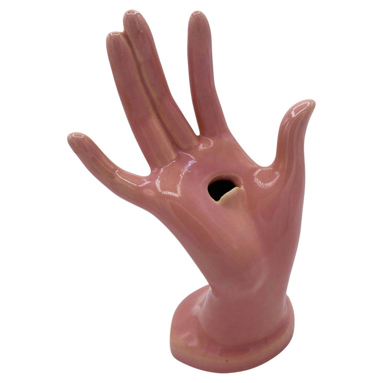 California Pottery Salmon Pink Figurative Female Hand Business Card Holder