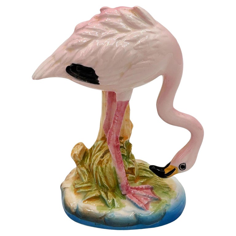 Mid-century Pink Flamingo Ceramic Tabletop Statue By Norcest