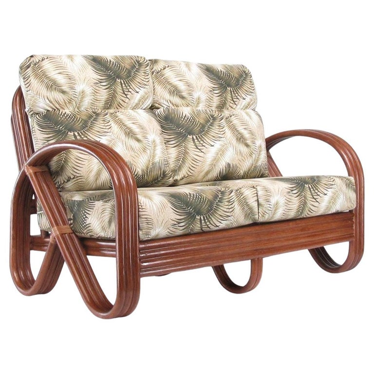 Modernist 3-Strand 3/4 Pretzel "Kauai" Rattan Settee Sofa