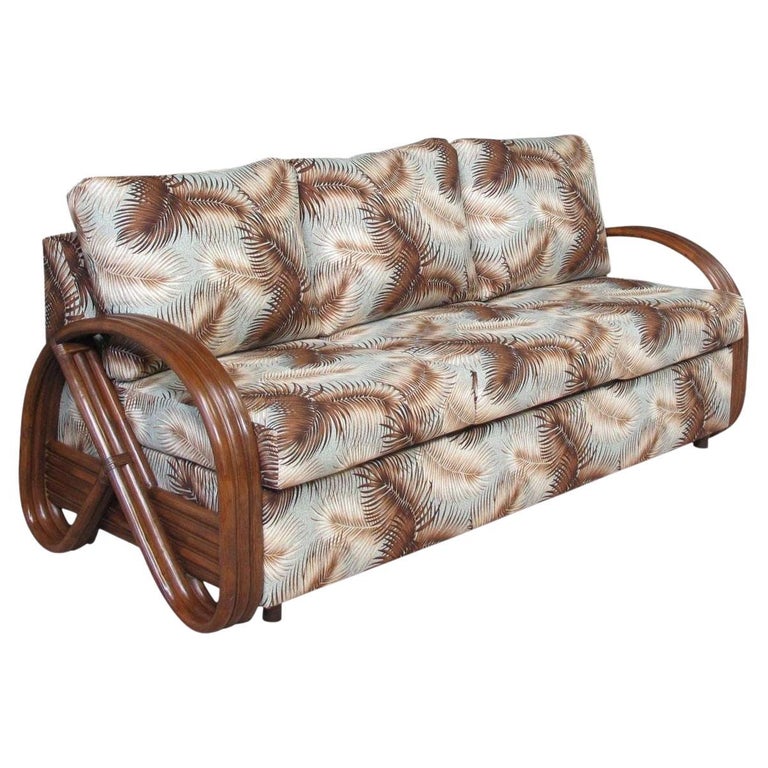 Modernist 3-Strand 3/4 Pretzel "Kauai" 3 Seat Rattan Sofa Sleeper Bed