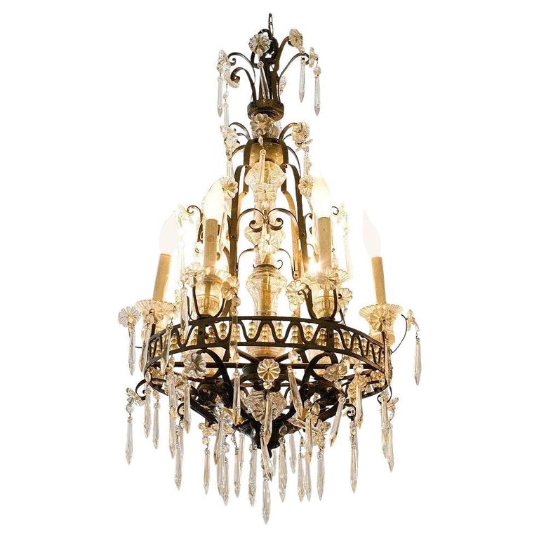 Louis XVI Revival Style French Crystal and Bronze Chandelier