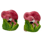 Mid-century Pink Flamingo Tropical Leaf Ceramic Salt & Pepper Shaker Set