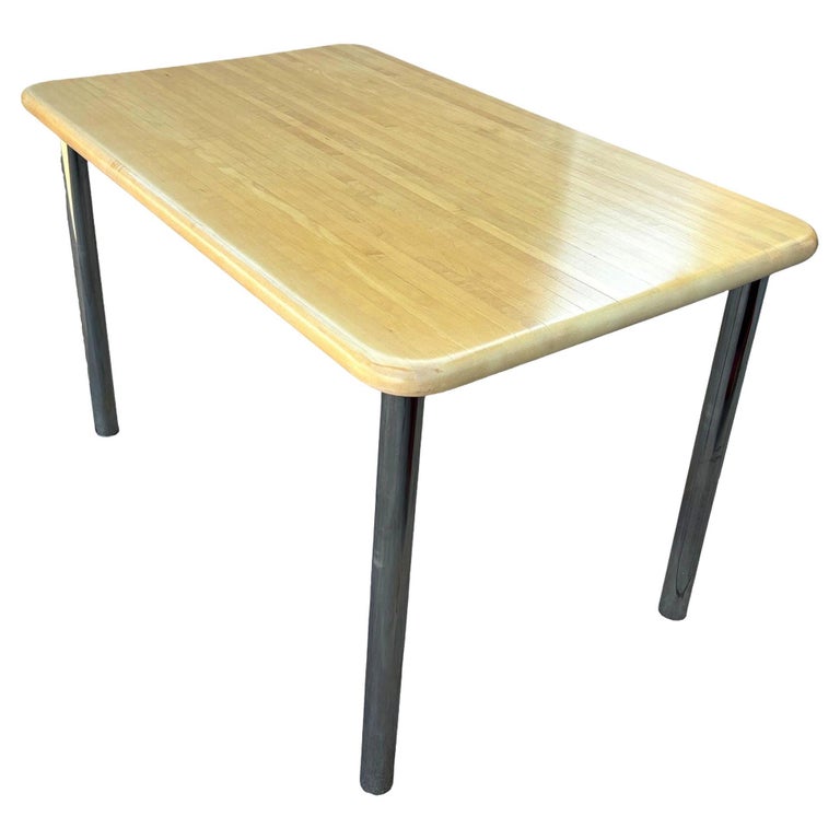 Marcel Breuer Style Mid-Century Blonde Wood & Chrome Dining Table