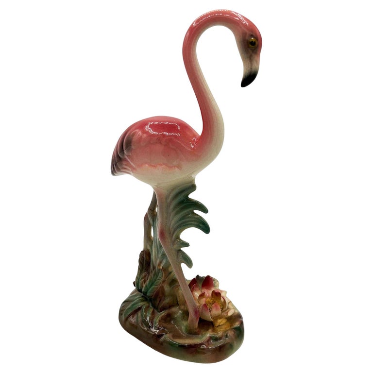 Mid-century Highly Detailed Pink Flamingo Ceramic Tabletop Sculpture Brad Keeler