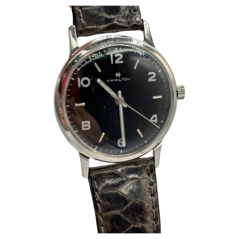 1950 Hamilton Thin-O-Matic Wristwatch w/ Black Dial on Leather Band