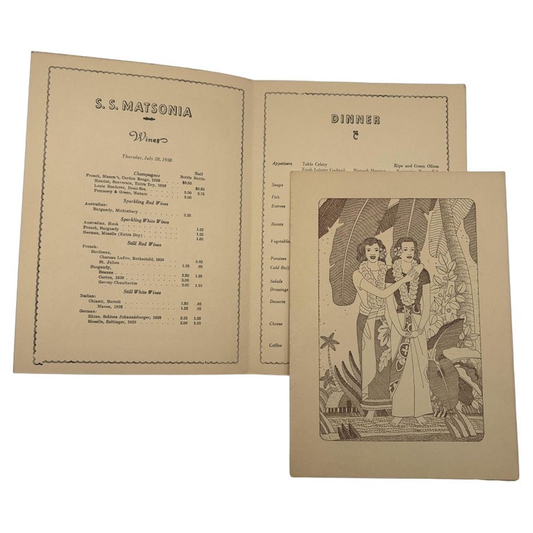 1938 SS Mariposa Dinner Menu for Matson Lines Artwork by Frank Mcintosh