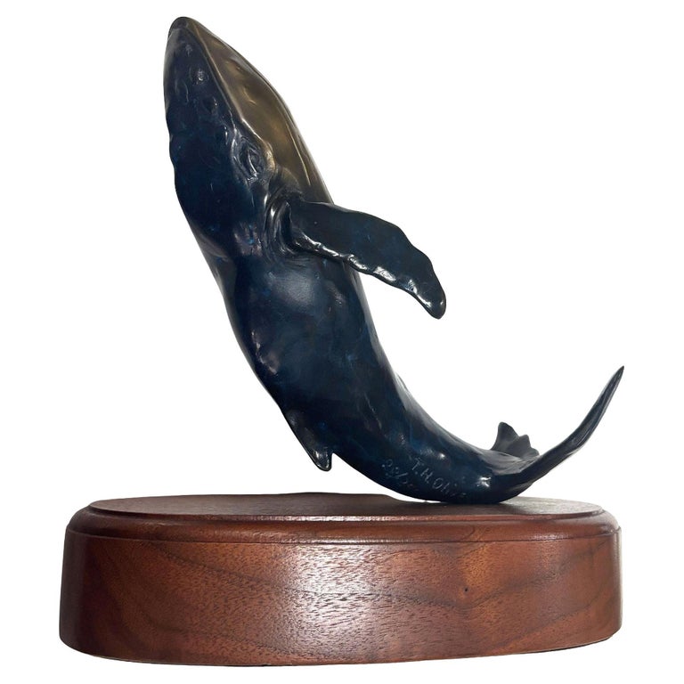 Hand Casted Humpback Whale Bronze Sculpture Mounted on Stand by T.H. Oliver