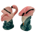 Mid-century Light Pink Flamingo Tropical Leaf Ceramic Salt & Pepper Shaker Set