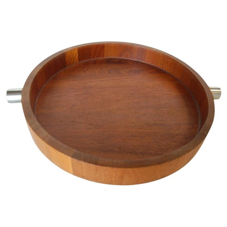 MCM Danish Teak Salad Serving Tray w/ Machined Handles by Cobblewood Lundtofte