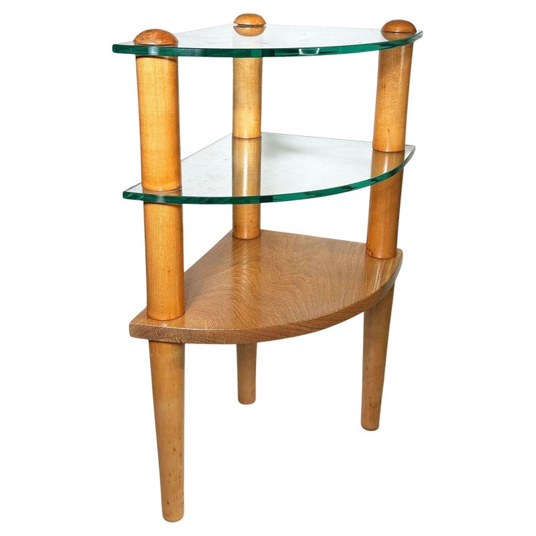MCM Floating Glass & Walnut 25" Tall Corner Table Attributed to Gilbert Rohde