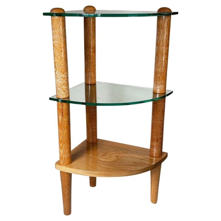 MCM Floating Glass & Walnut 30" Tall Corner Table Attributed to Gilbert Rohde