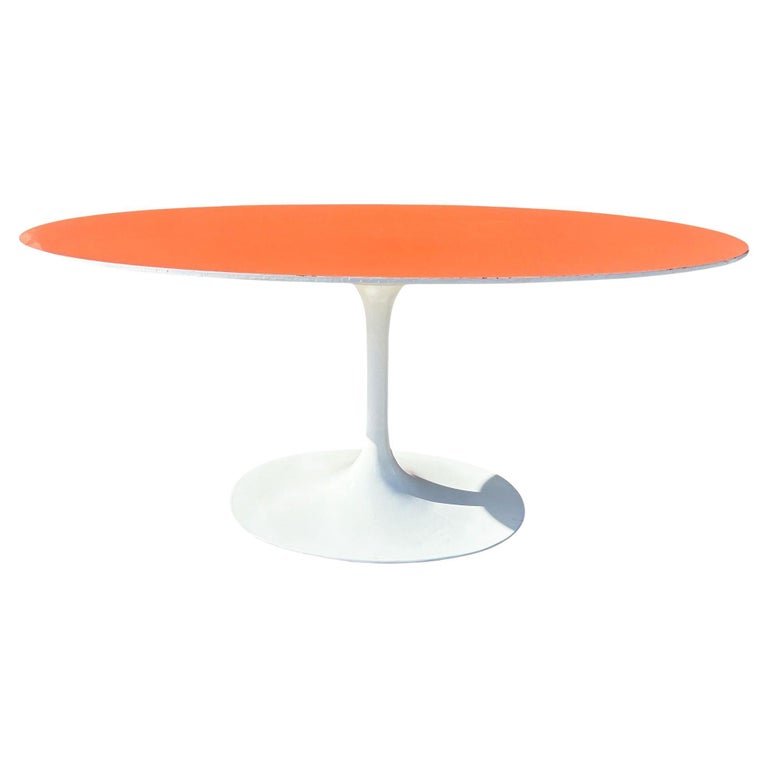 Mid-century Tulip Dining Table by Eero Saarinen for Knoll W/ Orange Laminate Top