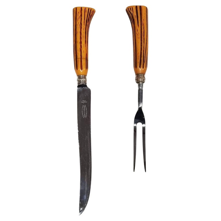 Vintage Sheffield England 2-Piece Grilling Set with Faux Antler Handles