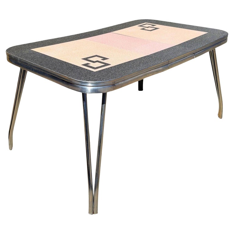Mid-century Pink & Black Formica & Polished Chrome Kitchennette Dining Table