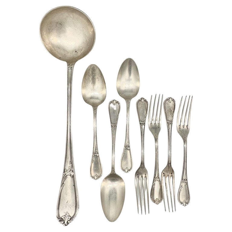 19th Century French L'Alfénide Christofle/Charles Halphen Flatware with Ladle