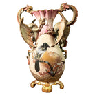 Victorian Dragon Handle Ceramic Vase w/ Hand Painted Corvus by Alfred Stellmache