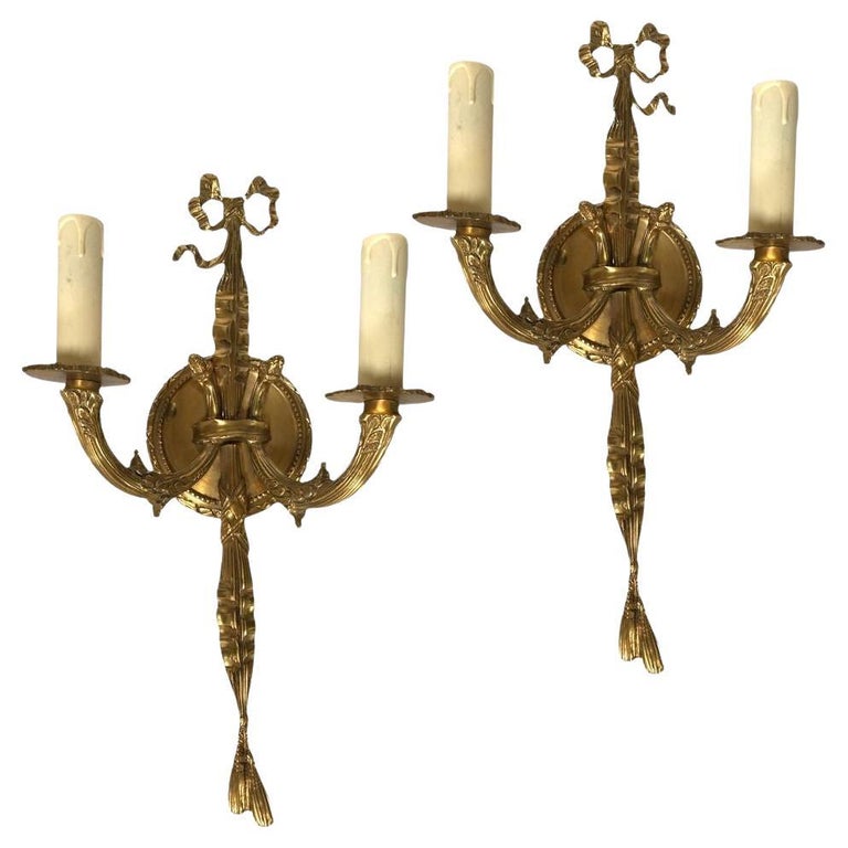 Vintage Pair of Solid Brass Wall-Mount Sconces.