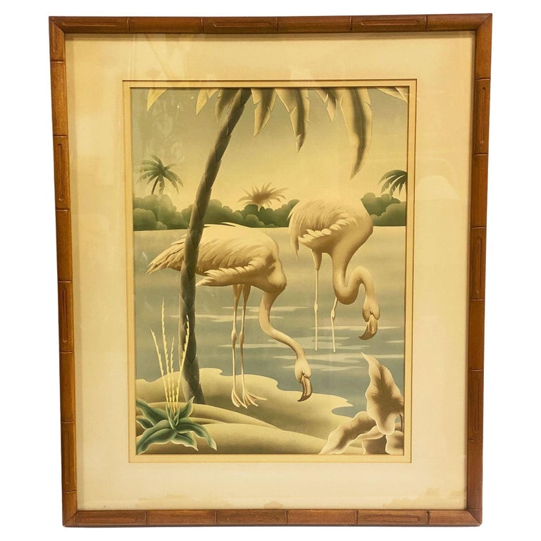 1940s Tropical Drinking Flamingo Scenic Print, Framed by Billy Seay for Turner