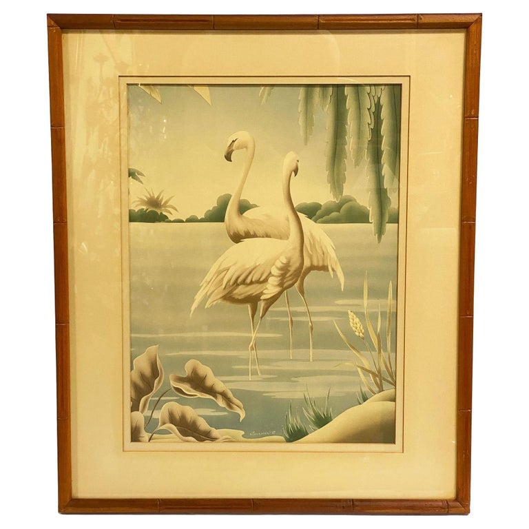 1940 Tropical Flamingo Lovers Scenic Print, by Billy Seay for Turner