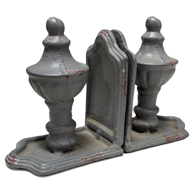 Grey Colonial Style Cast Iron Enamel Grey Finial Bookend, Pair