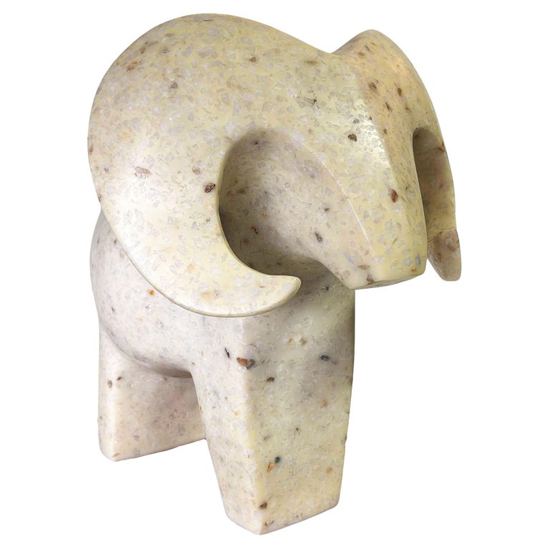 Post Modern White Marble Ram Sheep Sculpture by Masatoyo Kishi Kuki 32/200