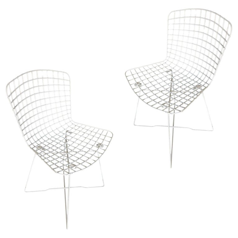 White Bertoia Steel Wire Side Chair with Sled Base by Knoll