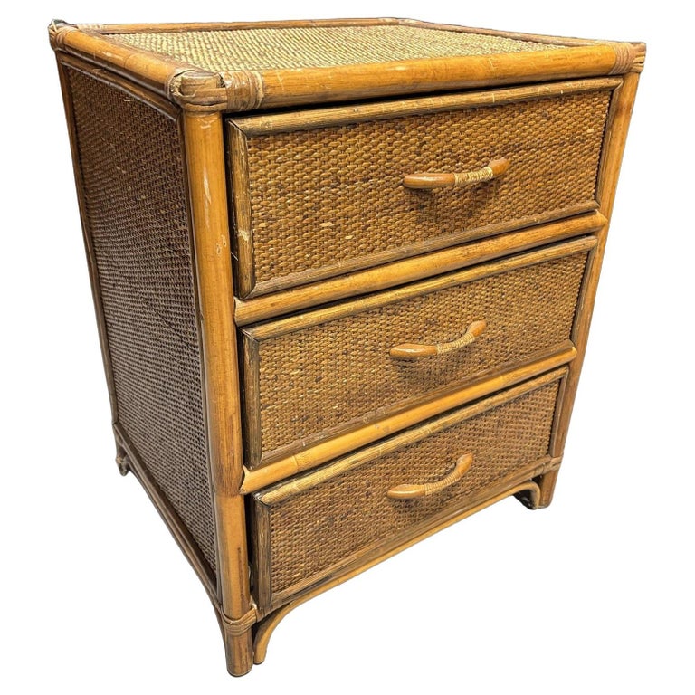 19th Century Aesthetic Movement Rattan & Woven Wicker Three Drawer Nightstand
