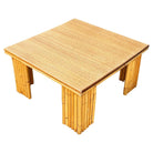 Restored Rattan & Koa Wood Square Coffee Table w/ Stacked Rattan Legs