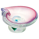 Mid-Century Murano Peacock Art Glass Pedestal Ashtray w/ Pink Pastel Swirl