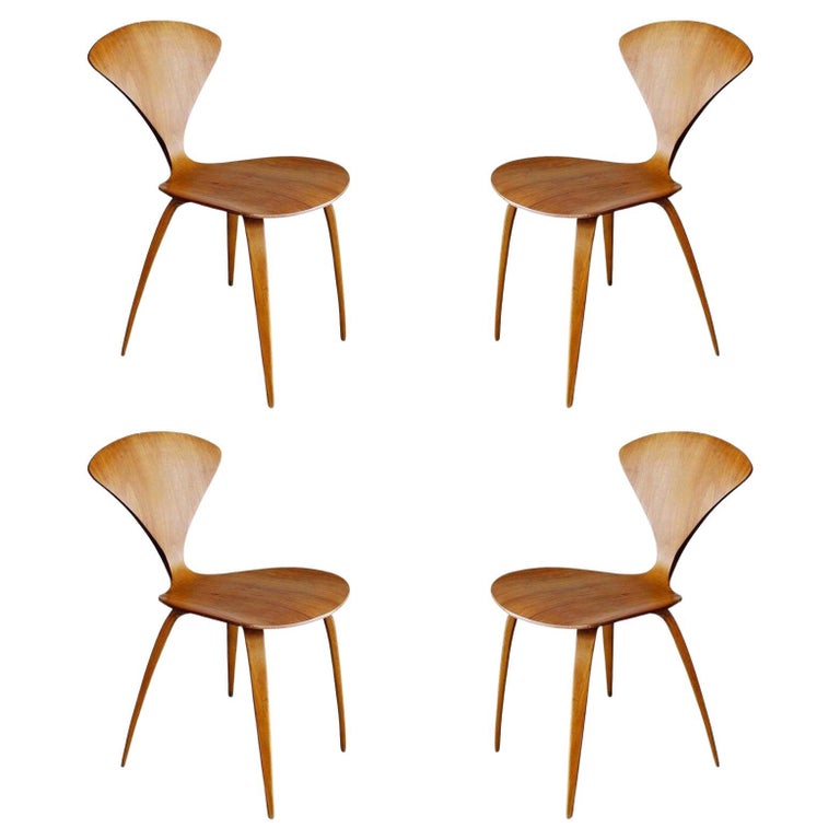 MCM Sculptural Bent Walnut Dining Chairs by Norman Cherner for Plycraft Set of 4