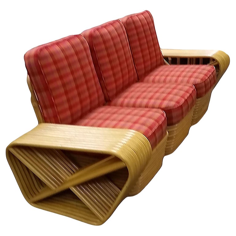 Restored Mid-century10 Strand Square Pretzel Rattan 3-seater Sectional Sofa