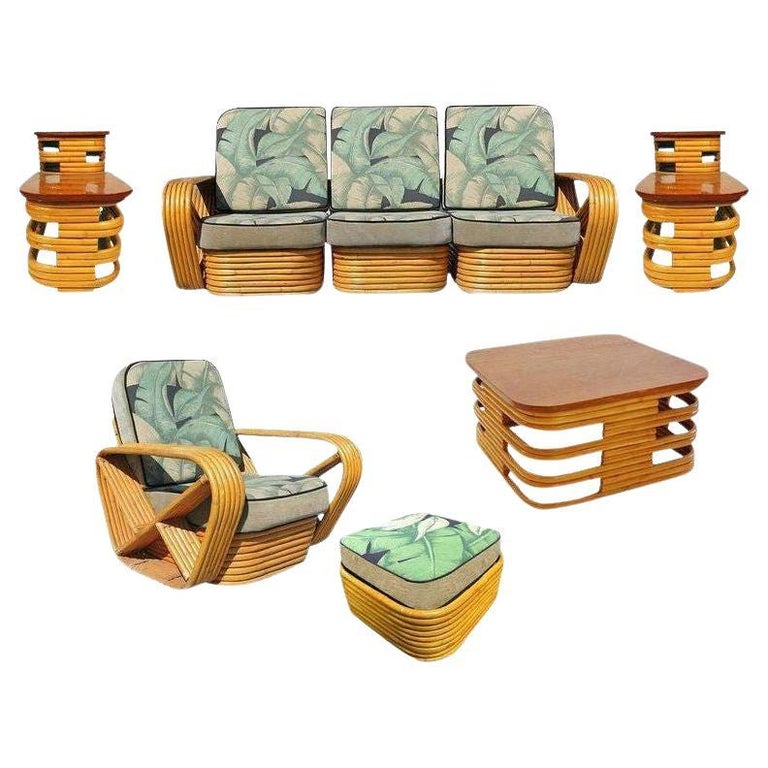 Restored Square Pretzel Rattan Living Room 6 Piece Set