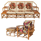 Rare MCM Stepped Rattan Sofa Chair Ottoman Livingroom Set w/ Built in End tables