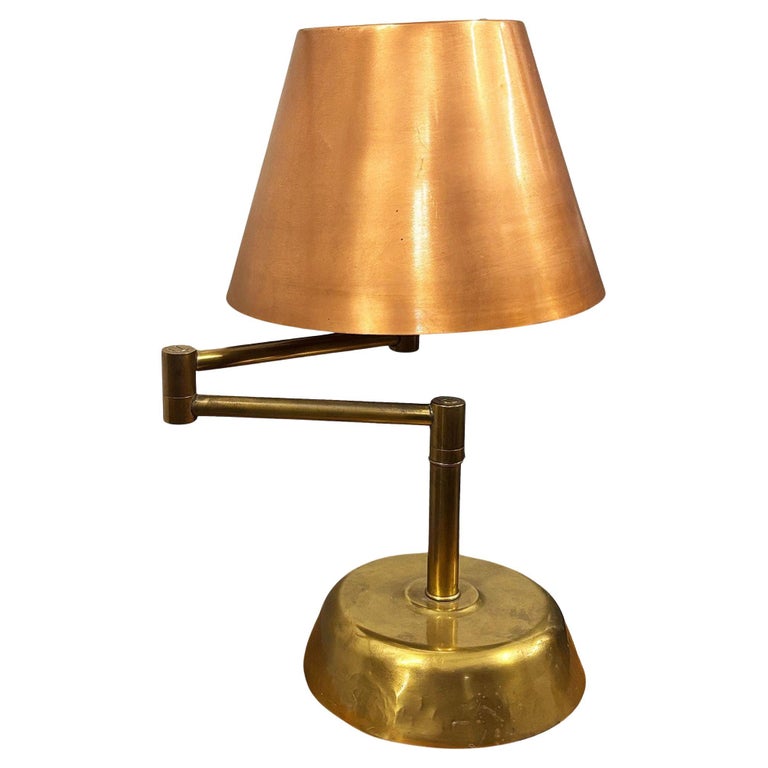 Art Deco Copper & Brass Machine Age Swing-Arm Reading Table Lamp